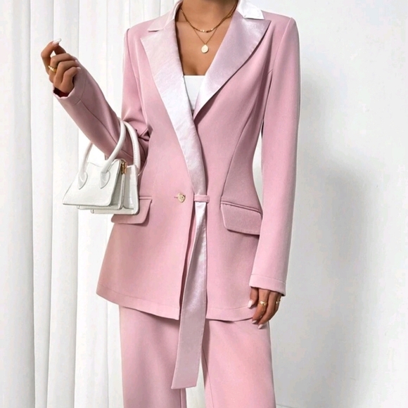 Women Elegant Suit, Blazer Jacket And Pants Set, Autumn - Picture 6 of 6